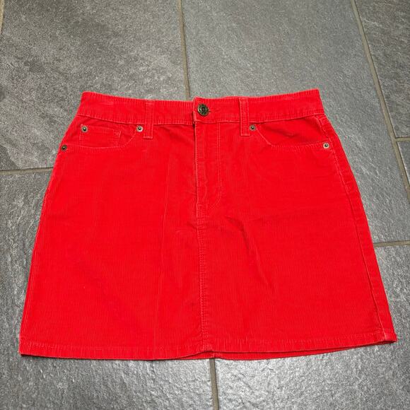 Gap Stretch Bright Red Corduroy Mini Skirt 4th of July Fall SZ 2 60s Twee Warm - Picture 1 of 8